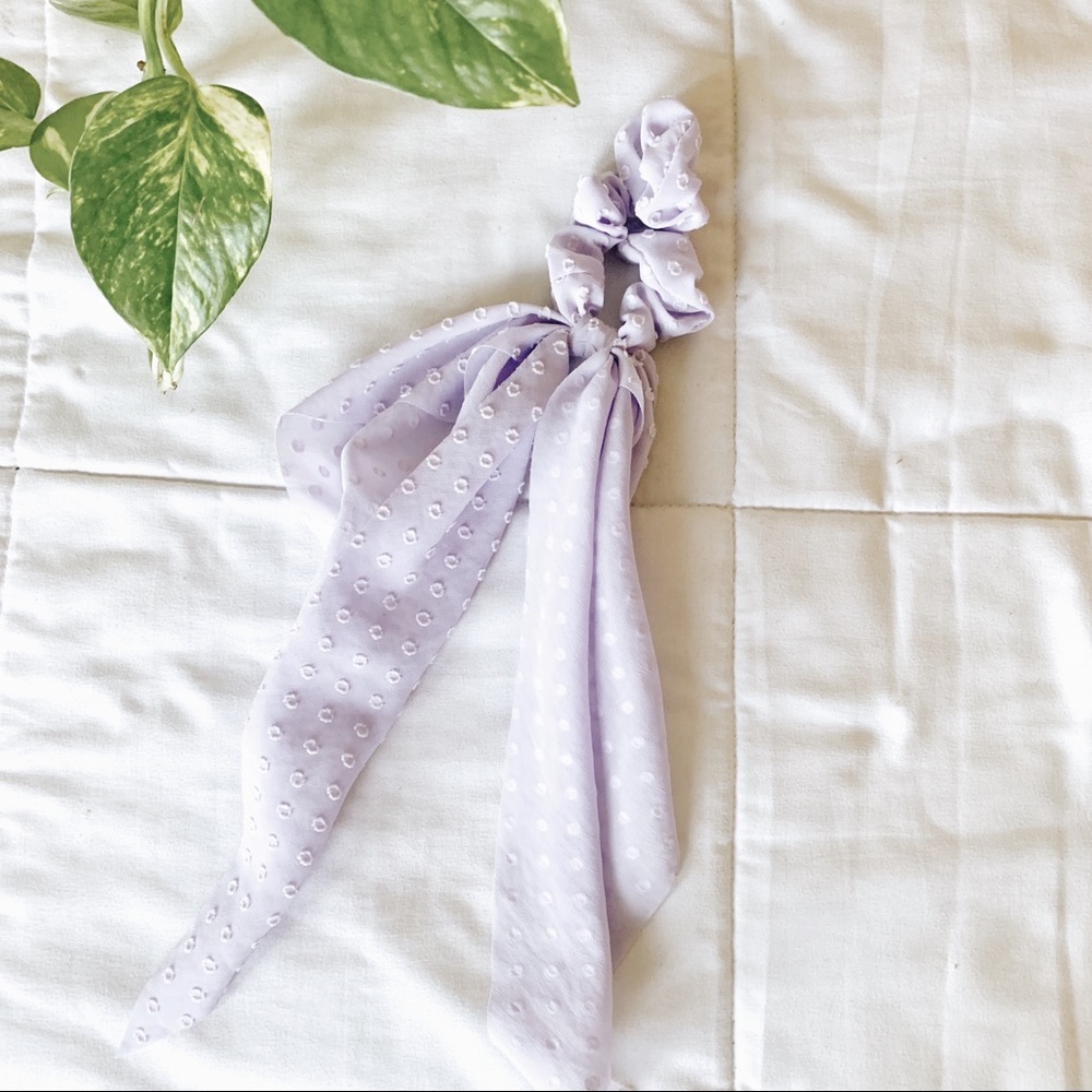 Lavender Dotted Hair Scarf Scrunchie